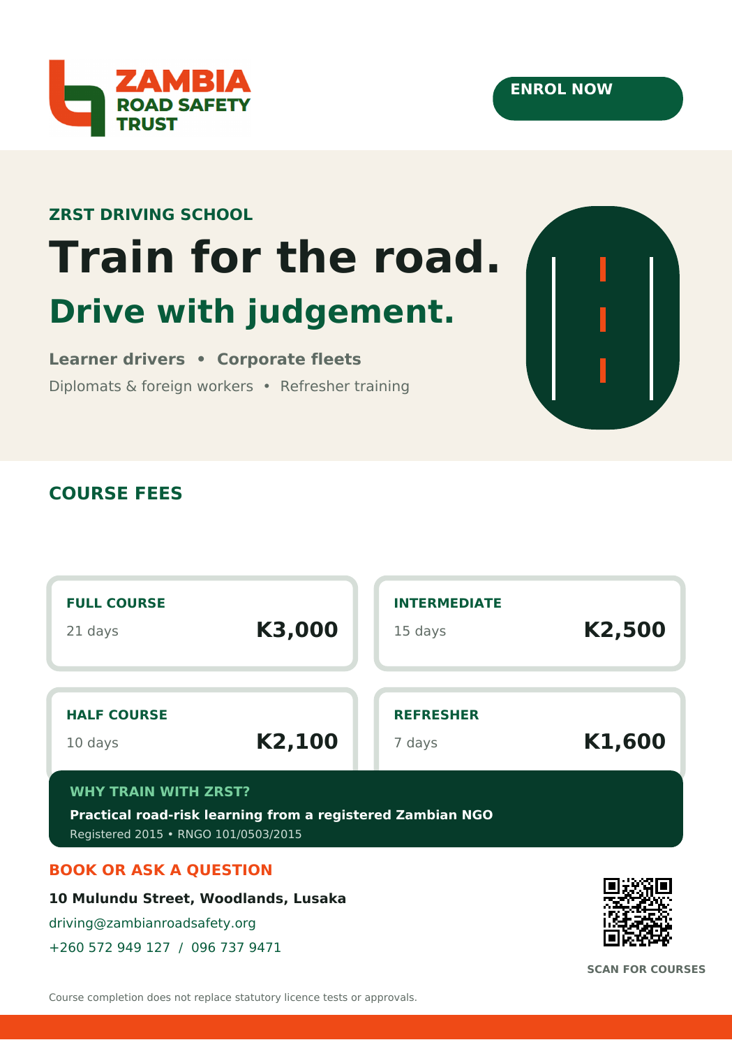 ZRST Driving School A5 course flyer